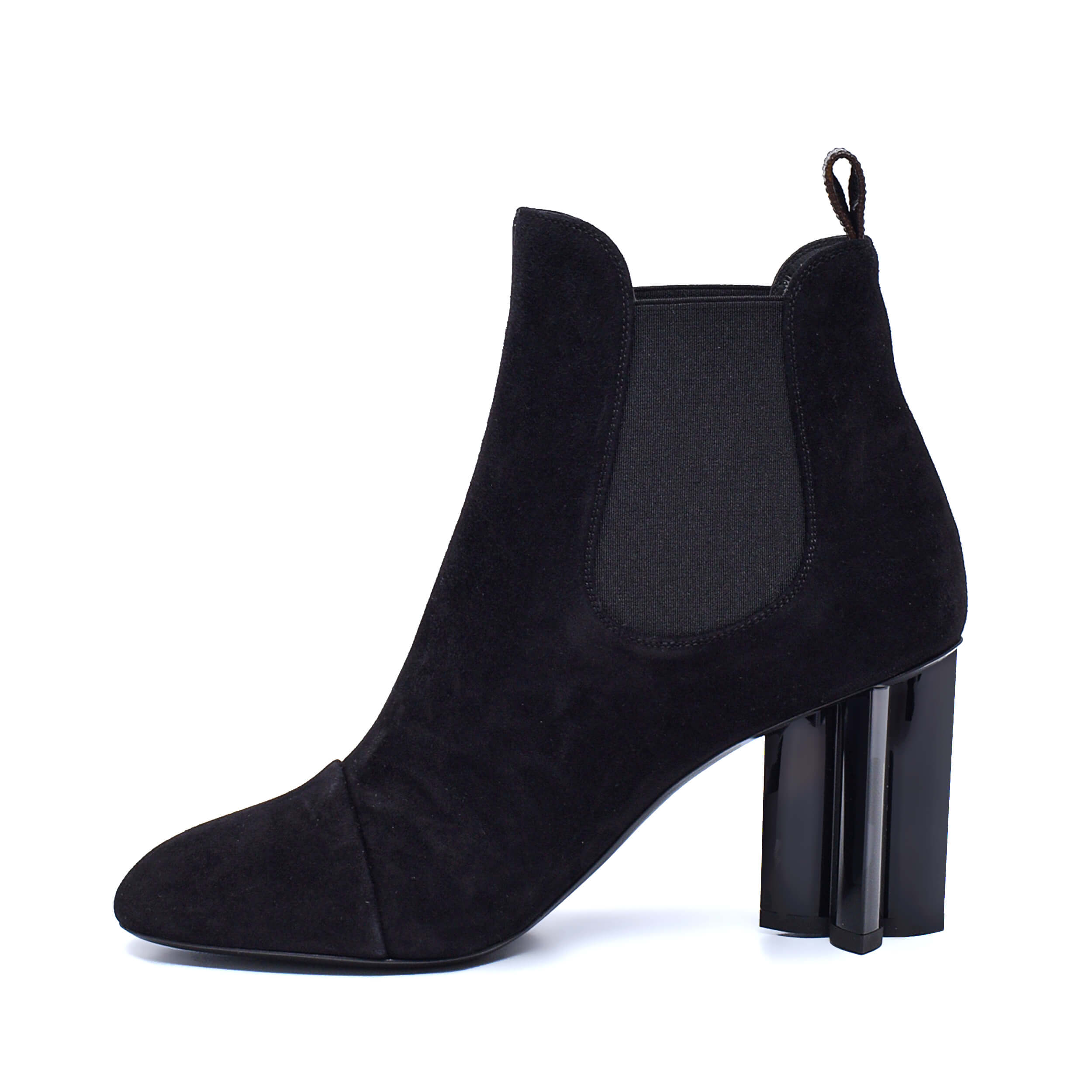 Louis Vuitton - Black Suede Monogram Pumps Bootie